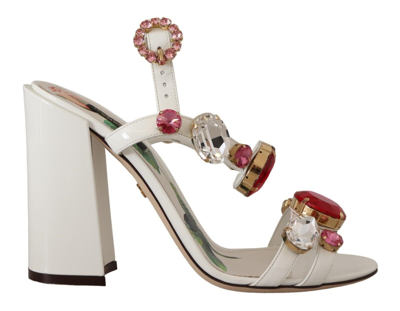 Dolce & Gabbana Бели кожени сандали с кристални токчета Keira