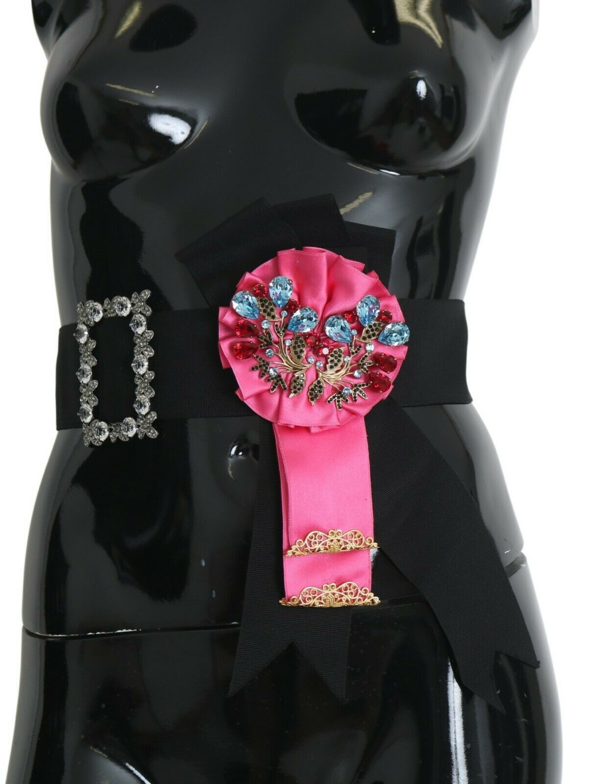 Dolce & Gabbana черно розово цвете брошка кристали памучен колан