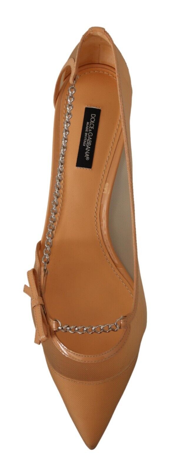 Елегантни бежови мрежести обувки с лого Dolce & Gabbana със сребърни верижки