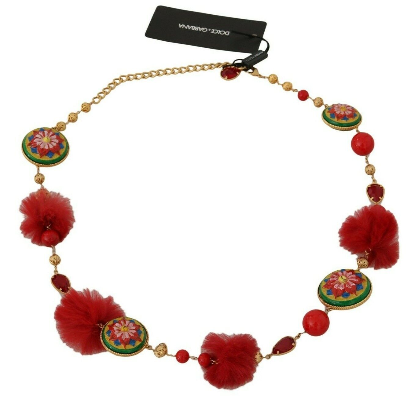 Dolce & Gabbana Златен колан с кристална талия и червена кожа
