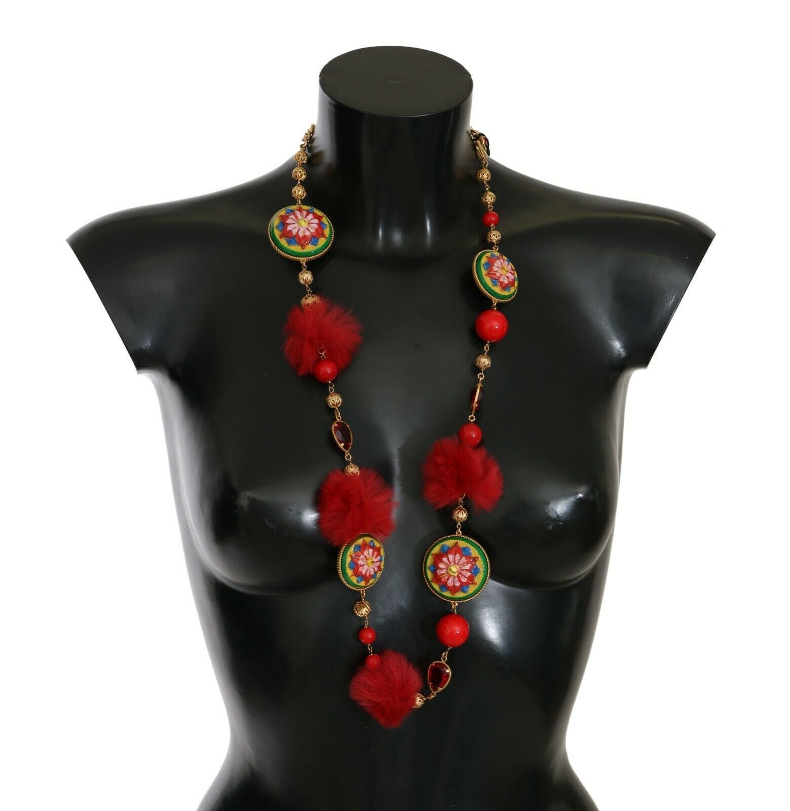 Dolce & Gabbana Златен колан с кристална талия и червена кожа