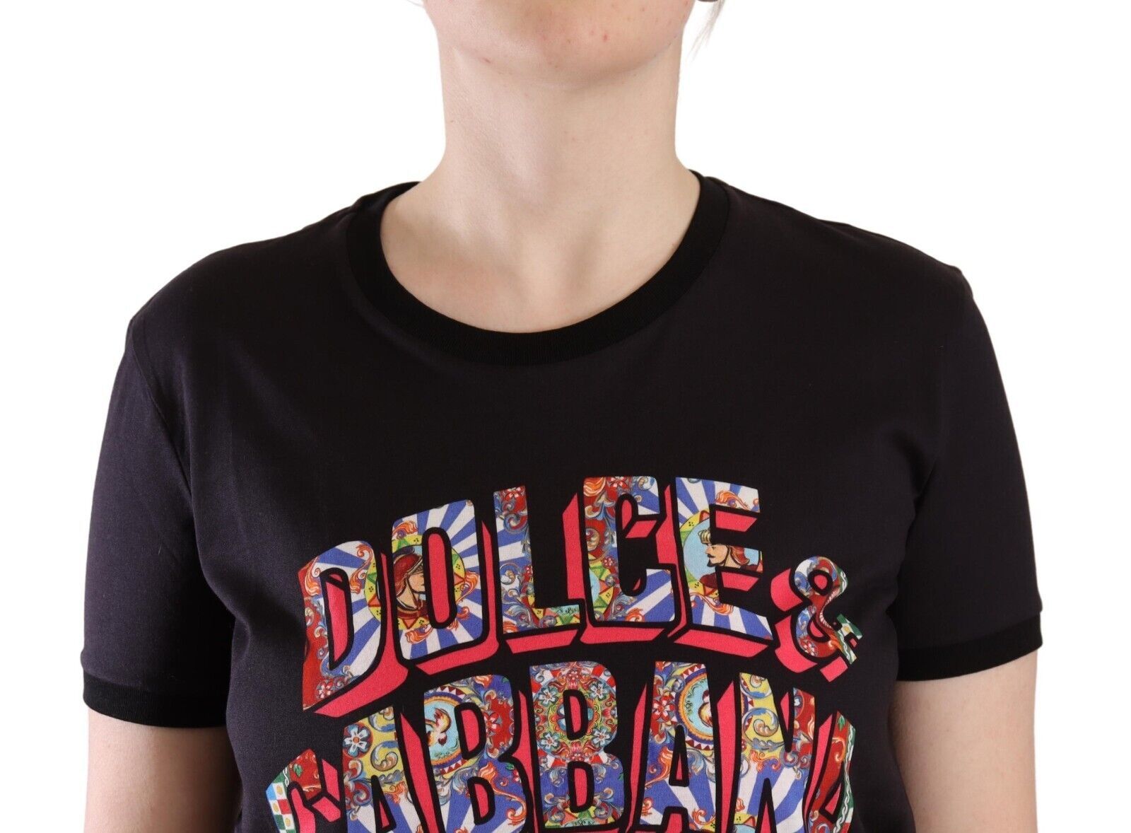 Памучна тениска с кръгло деколте с принт на черно лого Dolce & Gabbana