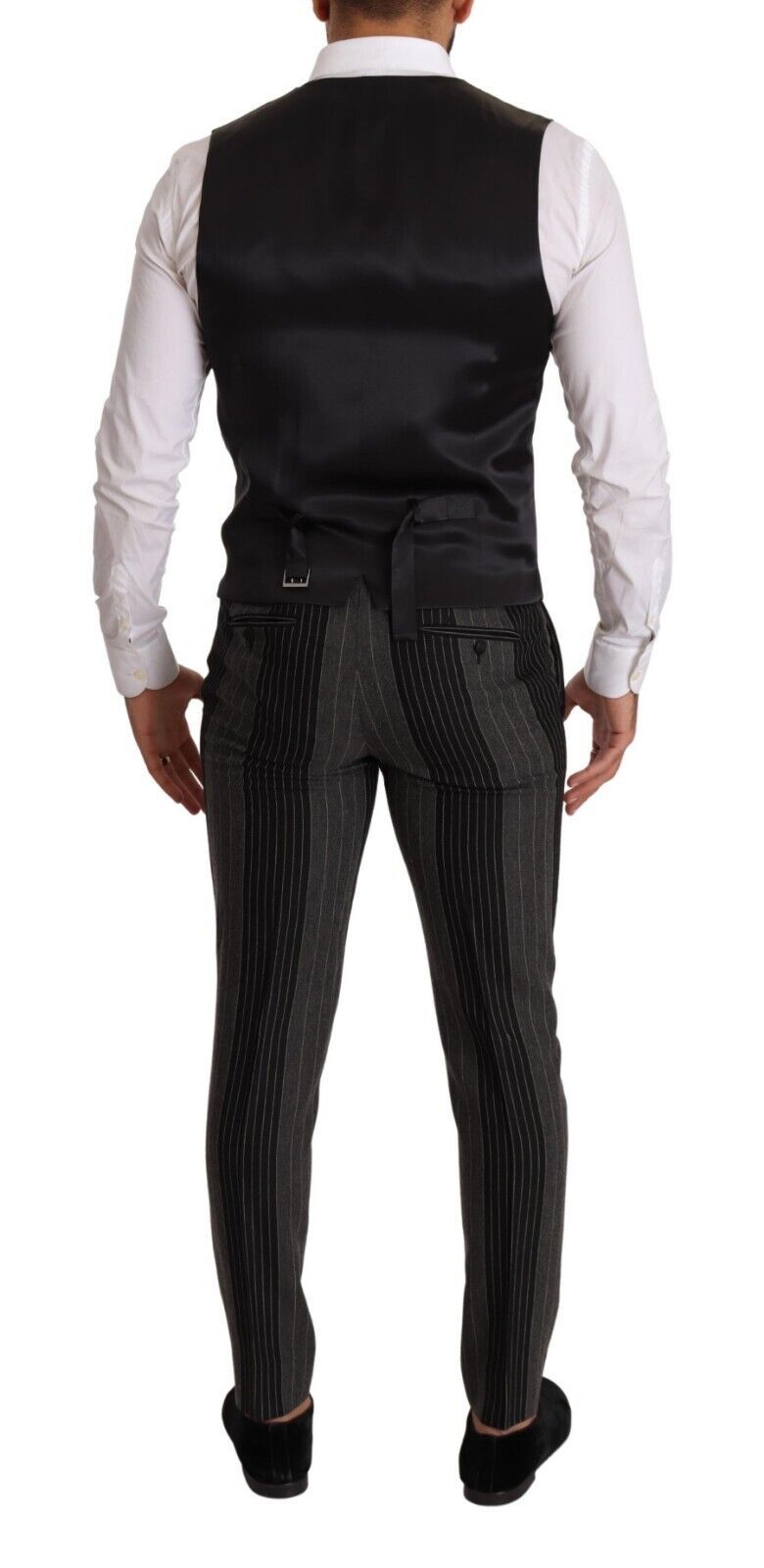 Dolce & Gabbana Черно сиво райе Slim Fit костюм от 3 части