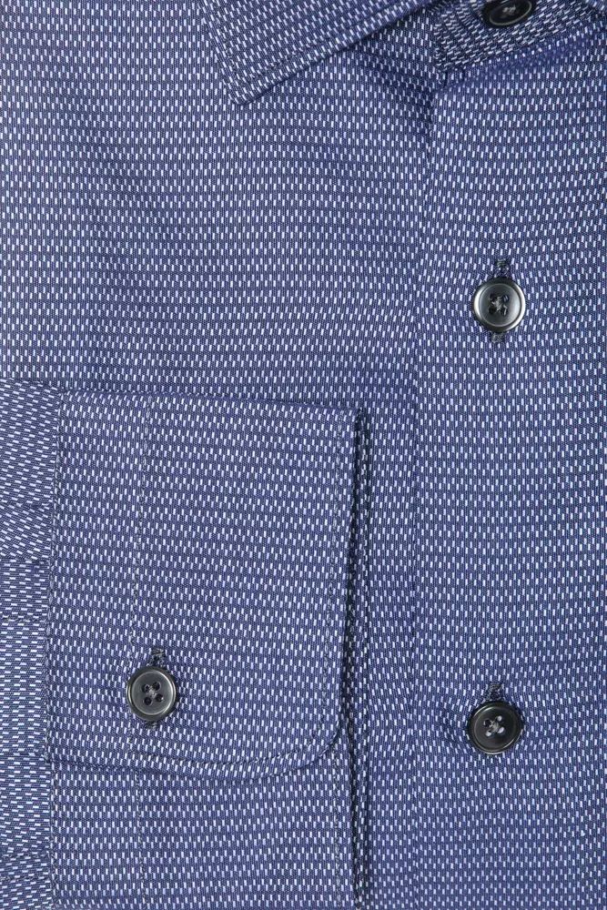 Robert Friedman Elegant Blue Cotton Slim Collar Shirt