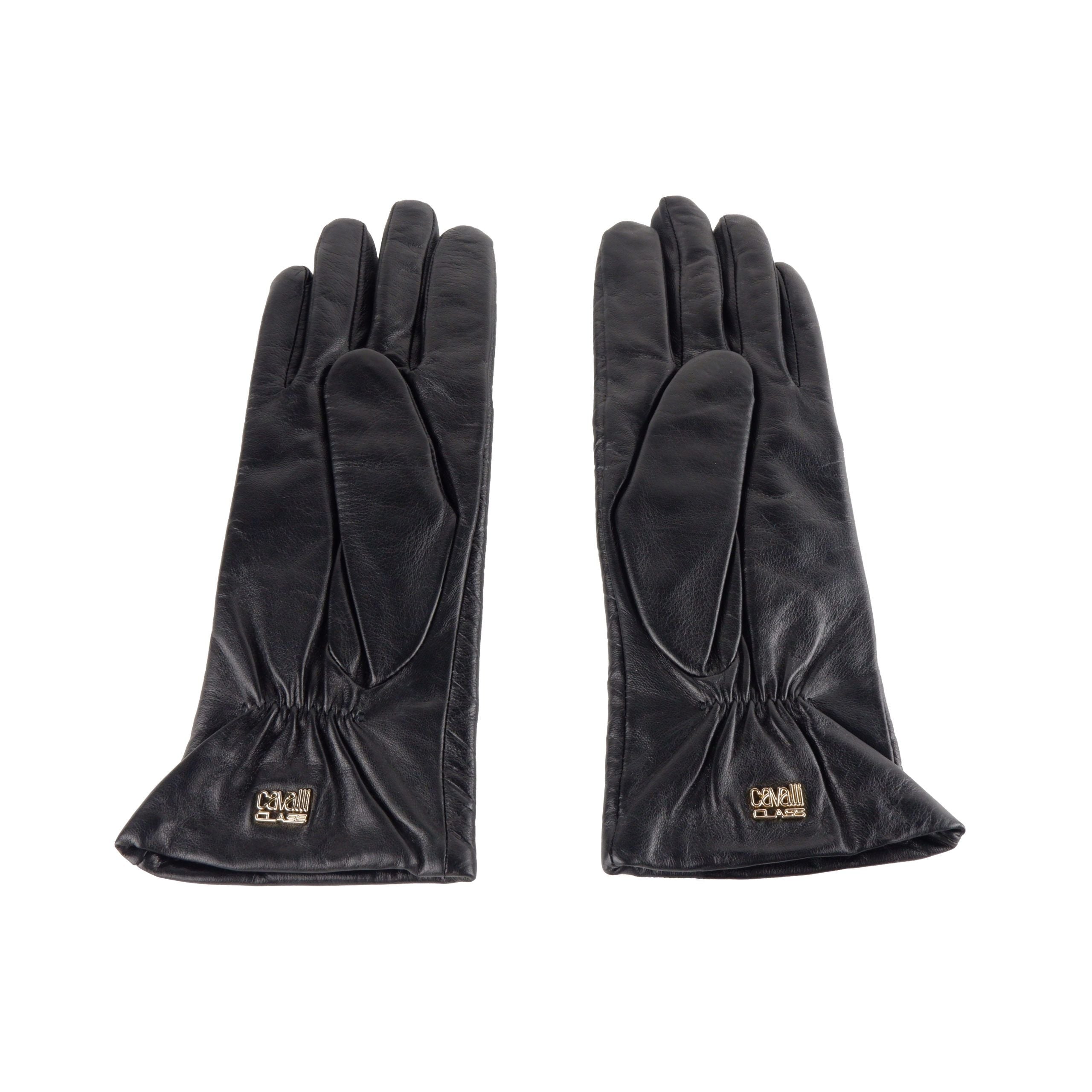 Cavalli Class Elegant Black Lambskin Leather Gloves