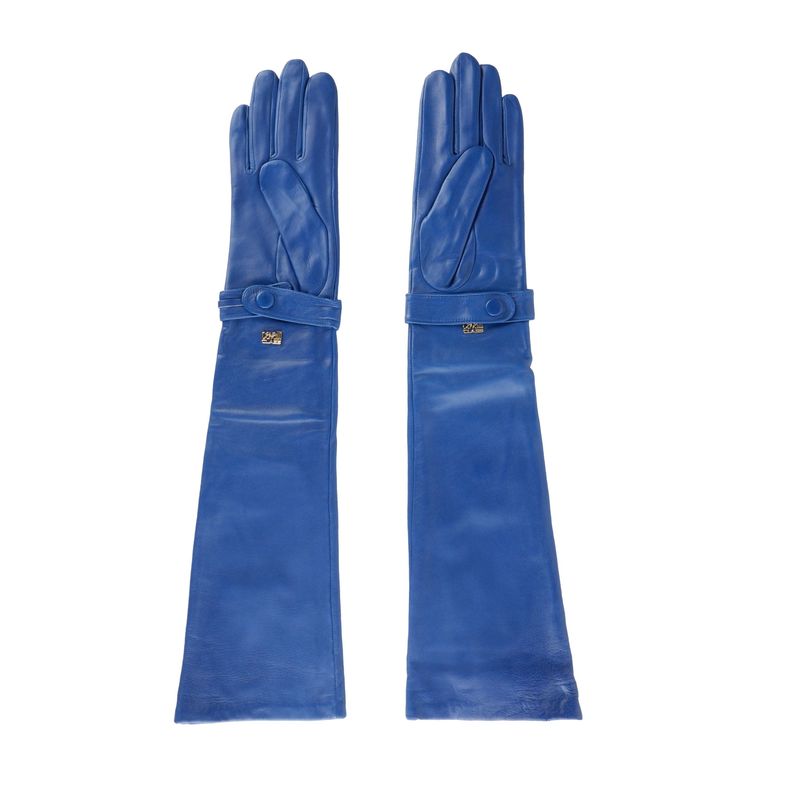 Cavalli Class Elegant Blue Leather Gloves