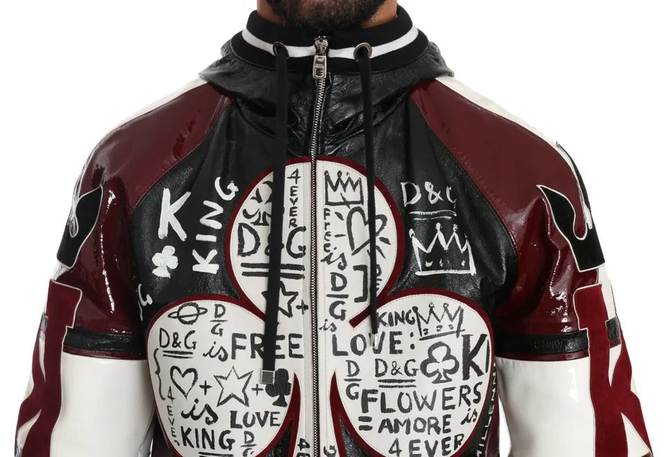 Dolce & Gabbana Black Bordeaux Hooded Leather DG King of Love Jacket