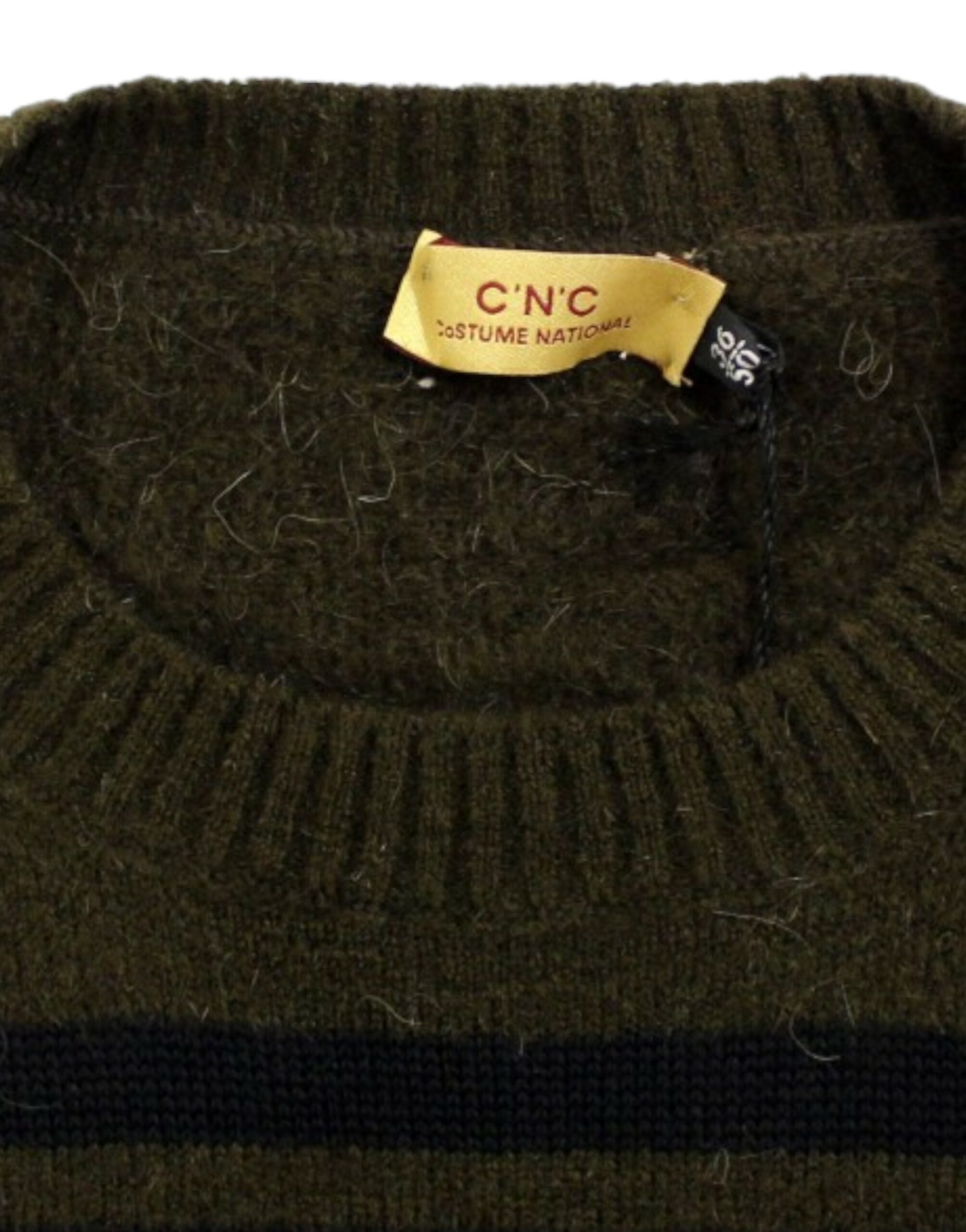 Costume National Кафяв пуловер с деколте на райета