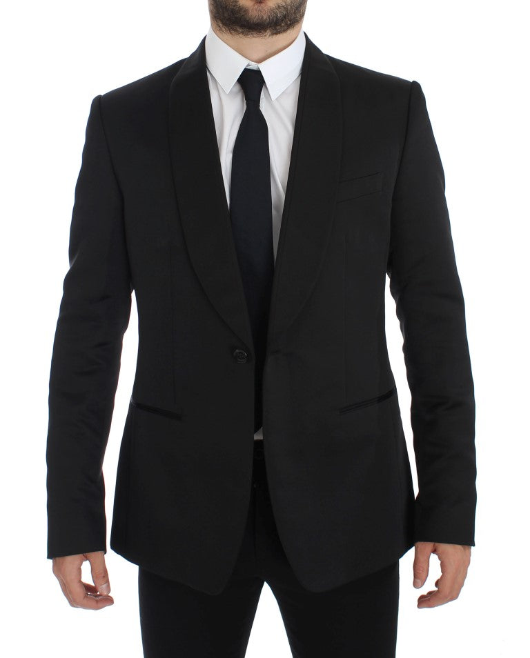 Черен копринен тесен сако с едно копче Dolce &amp; Gabbana
