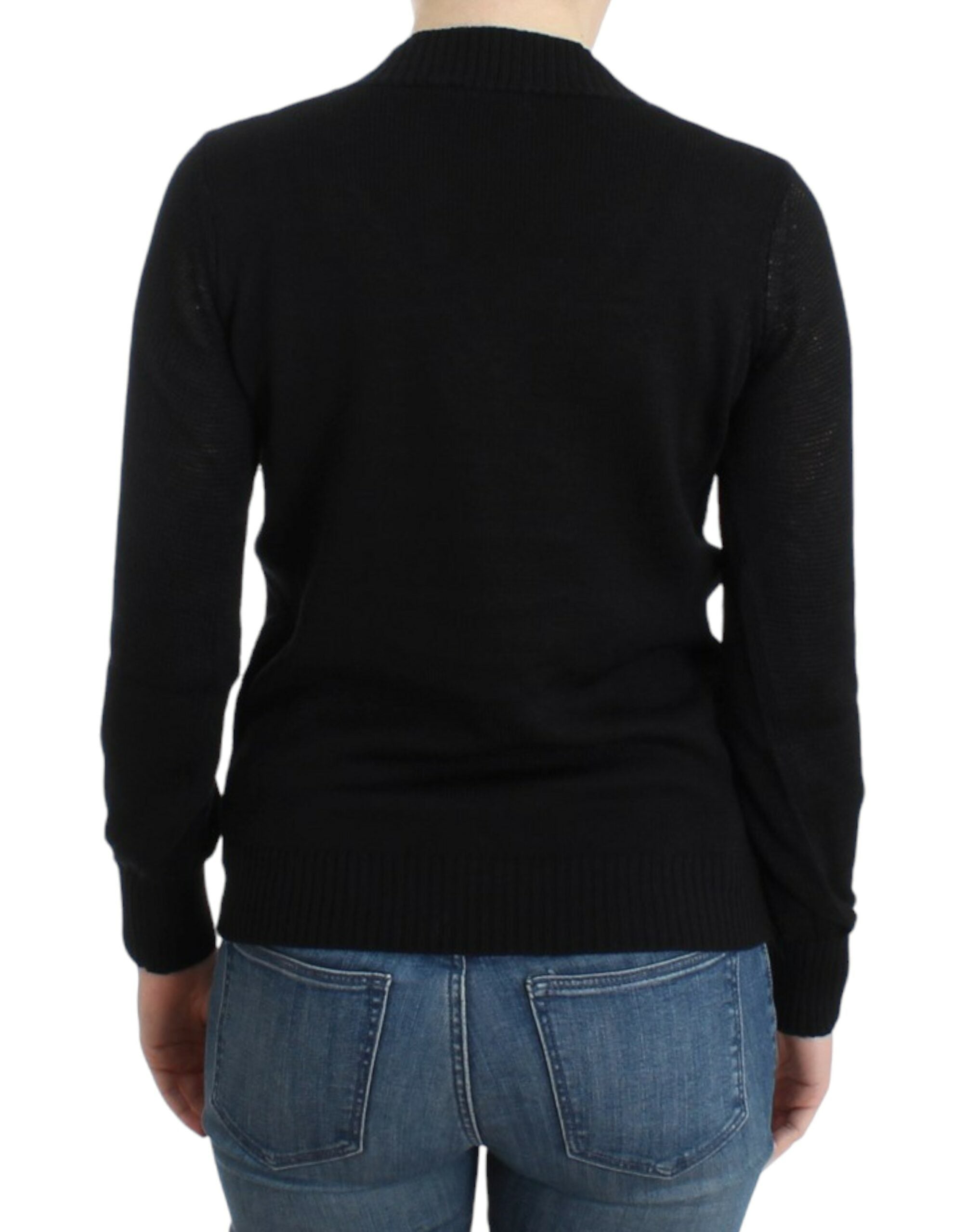 Costume National Черен вълнен пуловер с V-образно деколте