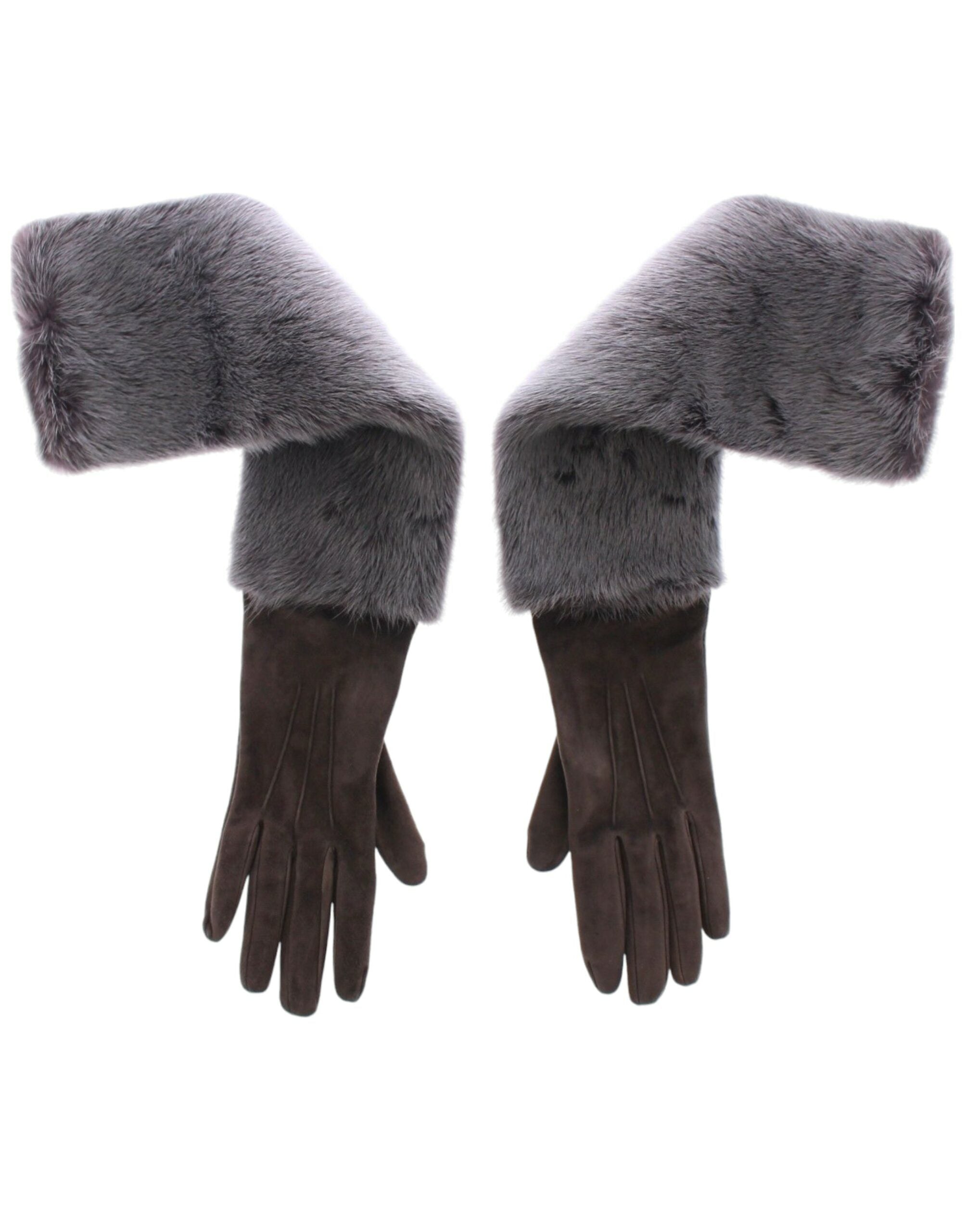 Кожени ръкавици Dolce &amp; Gabbana със сива кожа от агнешка кожа и велур