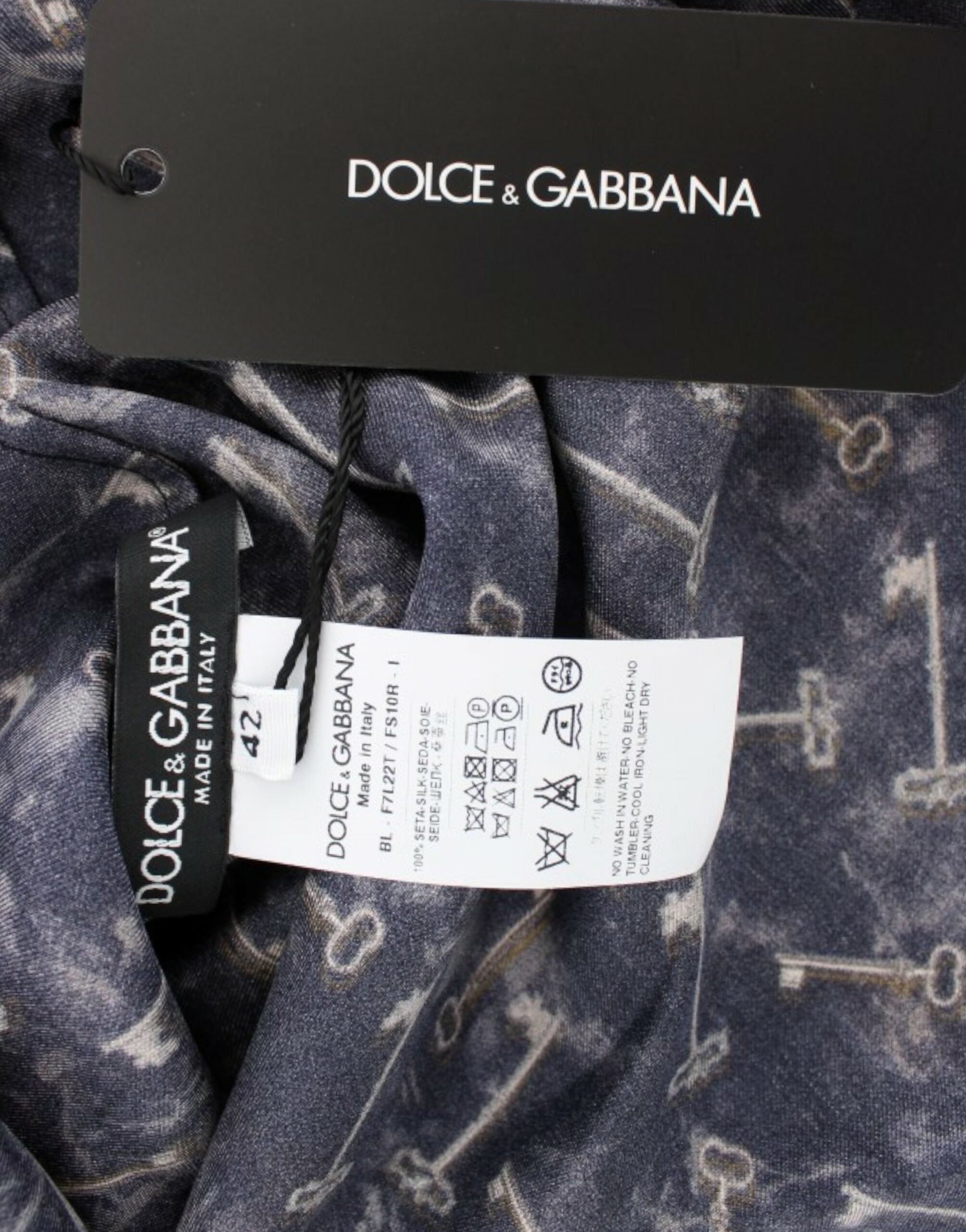 Dolce &amp; Gabbana Синя копринена блуза със златни ключове