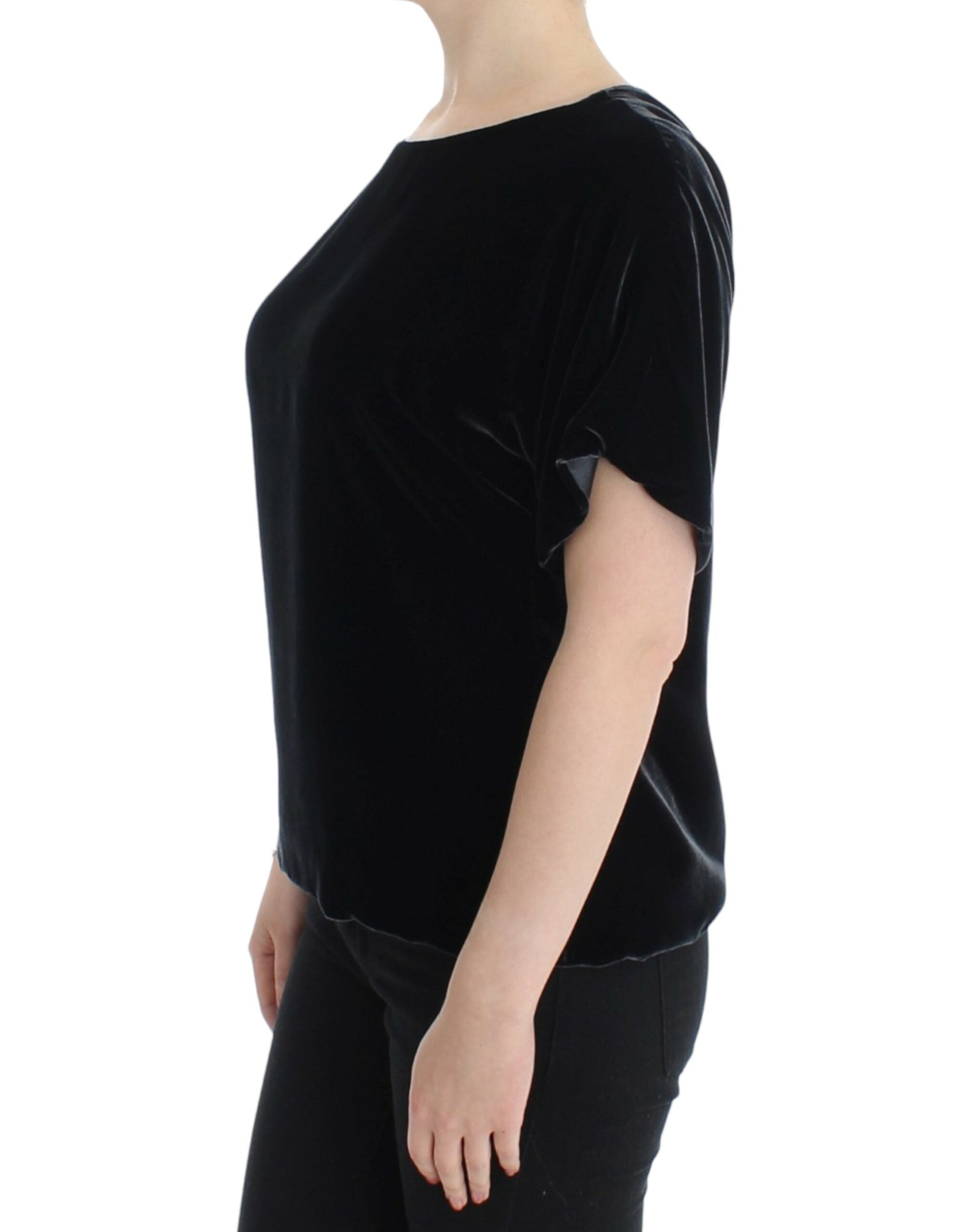Черна кадифена блуза с къс ръкав Dolce &amp; Gabbana