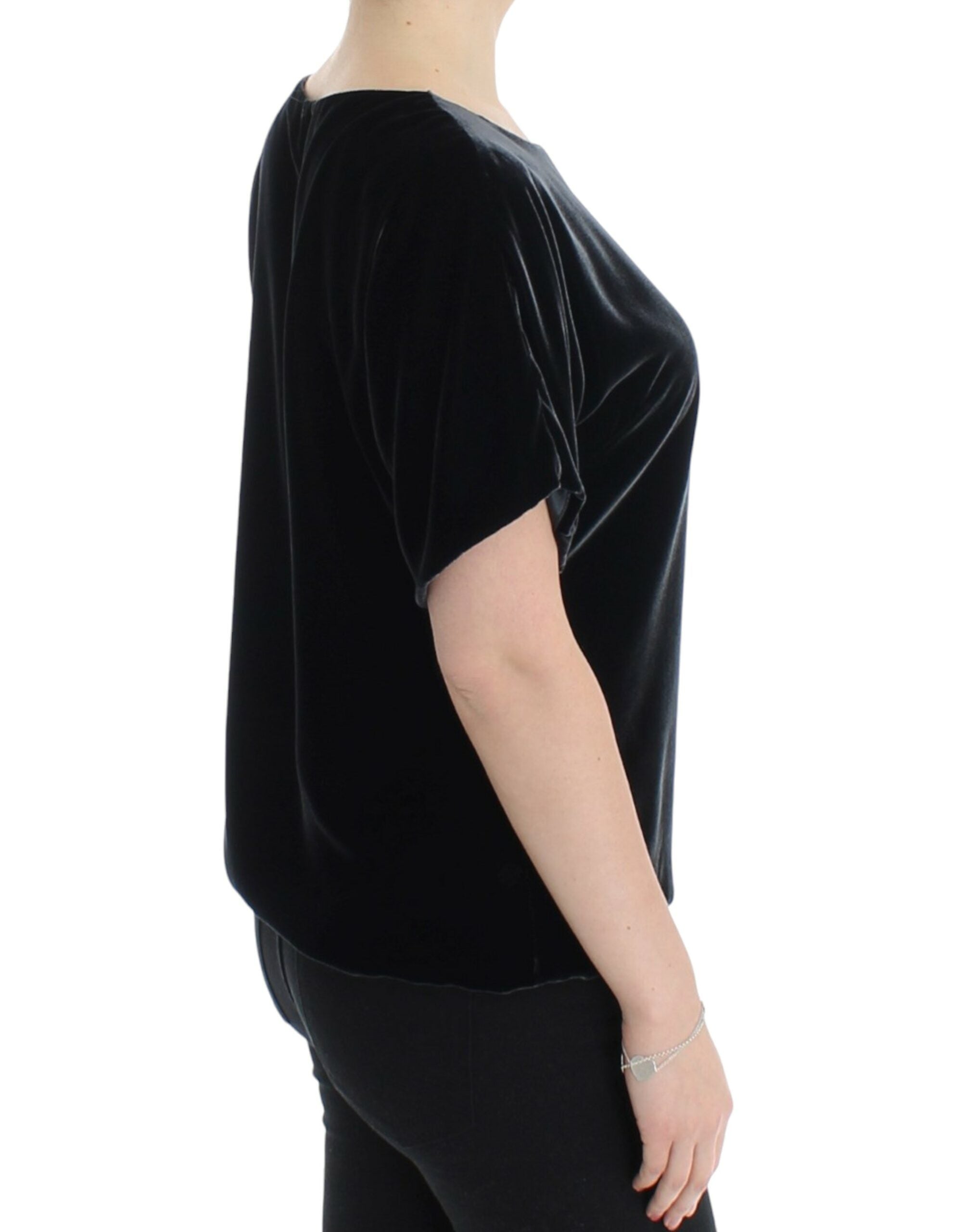 Черна кадифена блуза с къс ръкав Dolce &amp; Gabbana