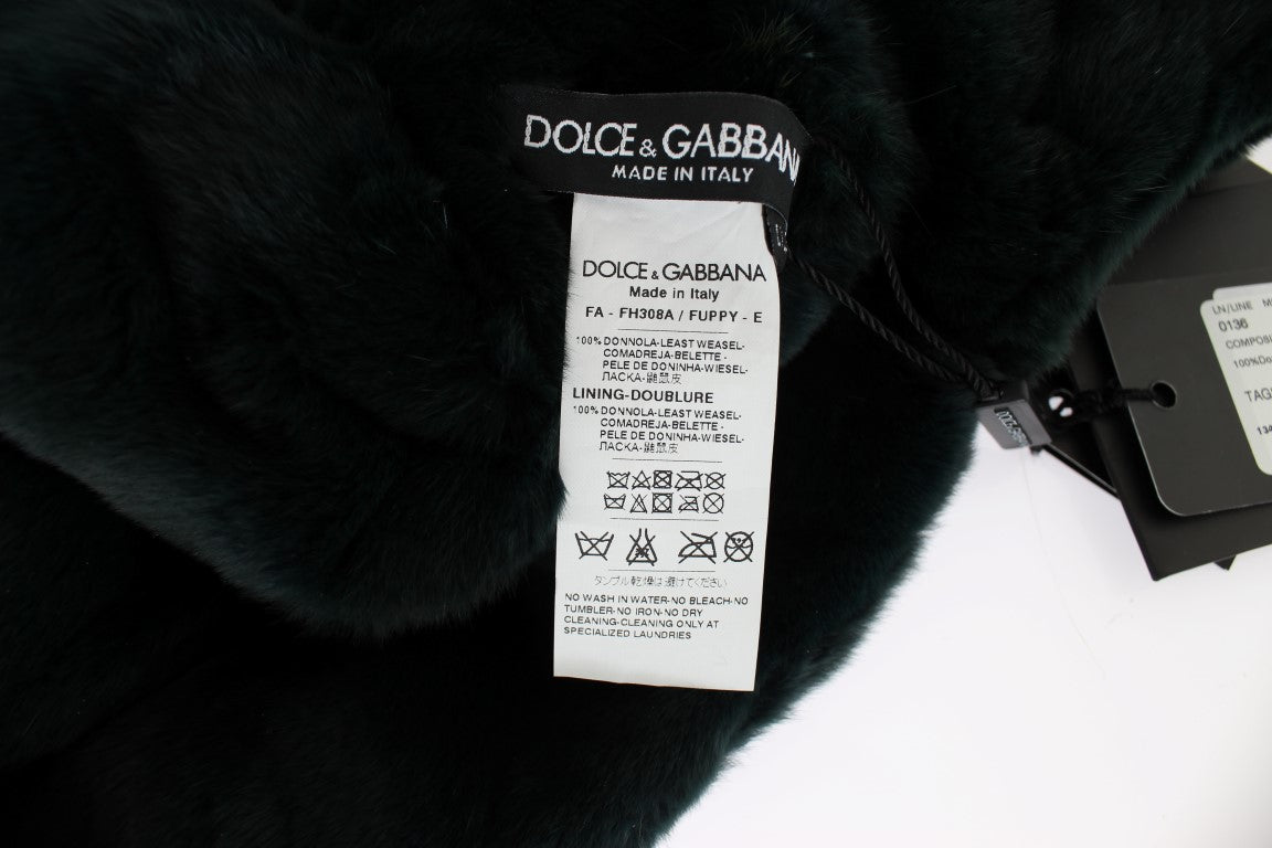 Dolce &amp; Gabbana Green Weasel Fur Crochet Hood Шапка с шал