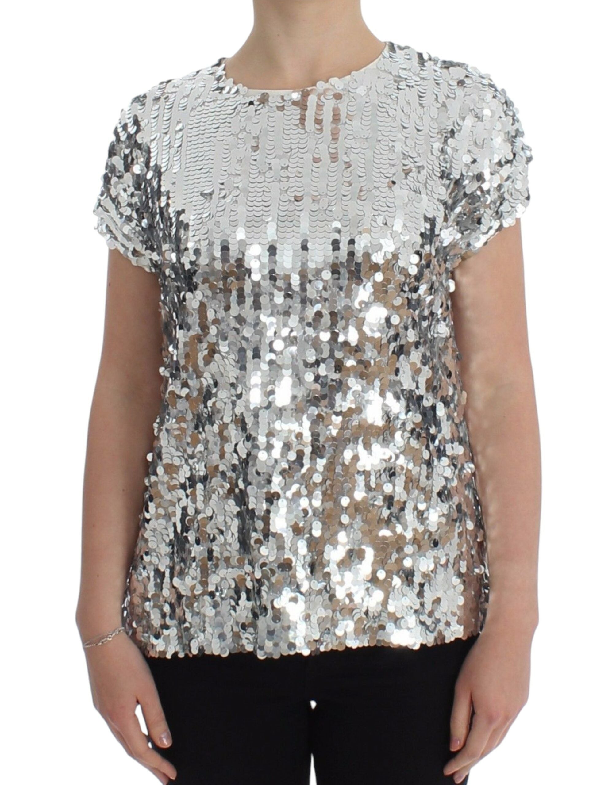 Dolce &amp; Gabbana Сребърна блуза с пайети и тениска