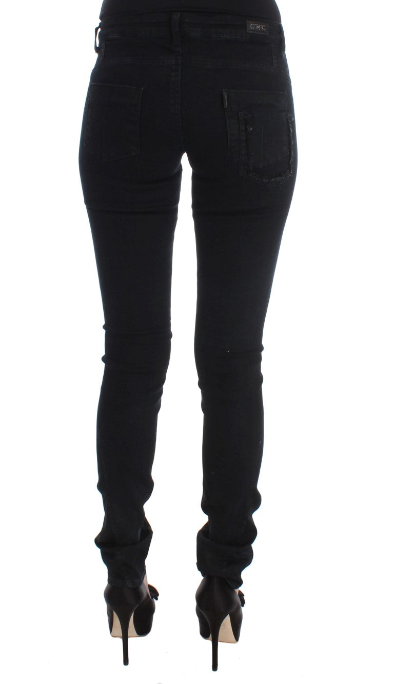 Costume National Sleek Slim Fit Designer Jeans in Classic Black
