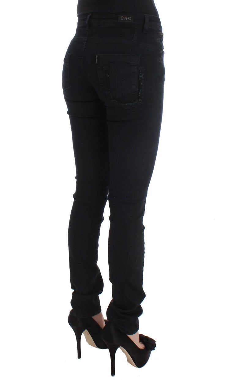 Costume National Sleek Slim Fit Designer Jeans in Classic Black