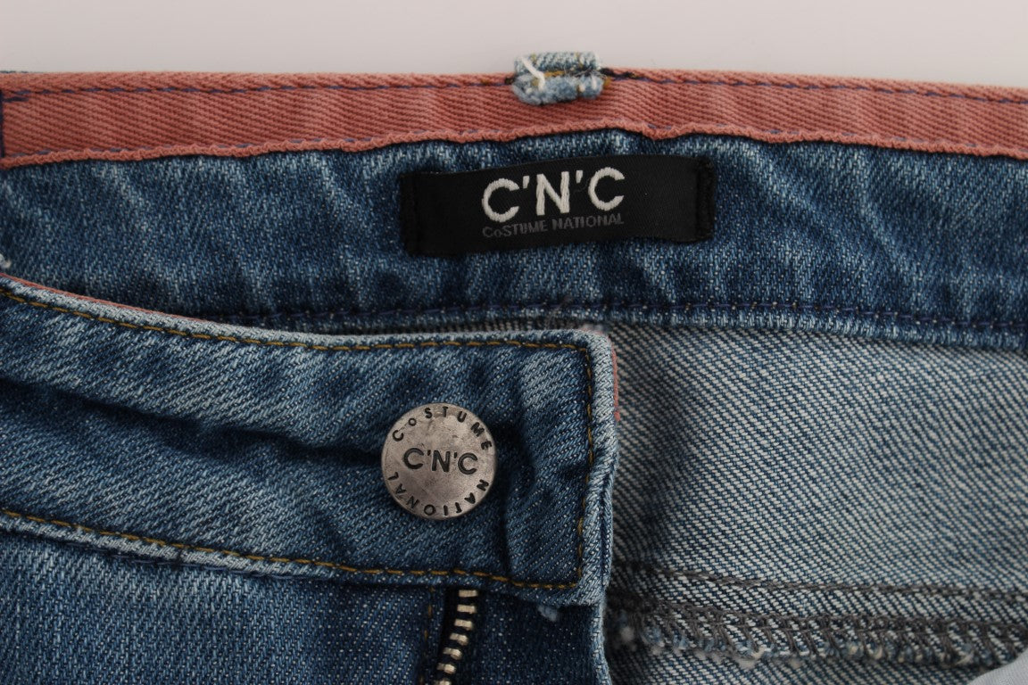 Costume National Blue Cotton Slim Cropped Jeans