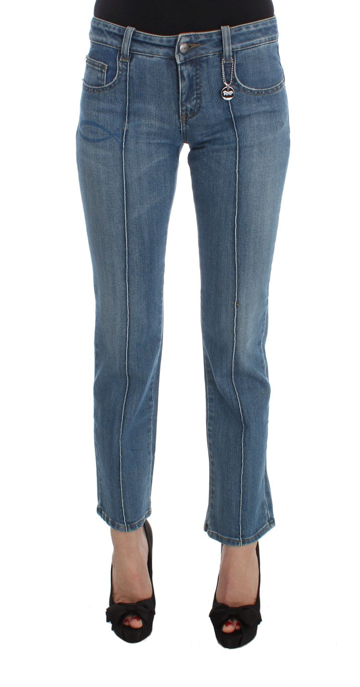 Costume National Blue Cotton Slim Cropped Jeans