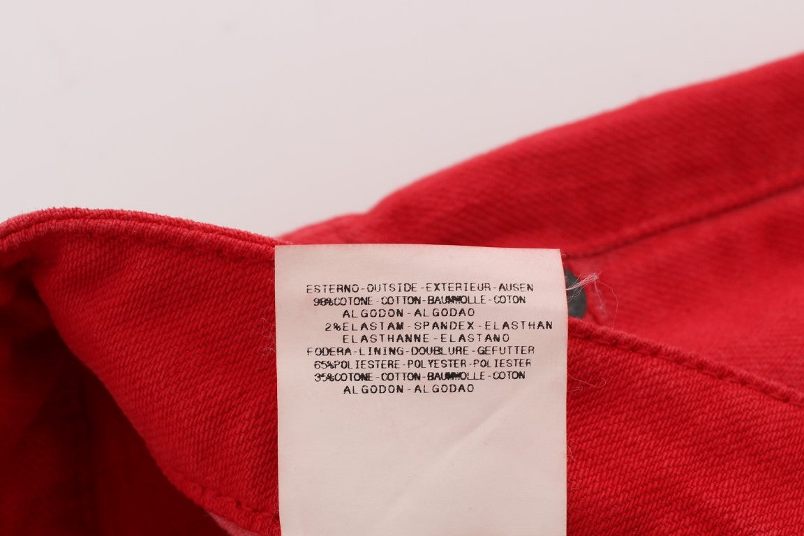 Костюм Национални червени памучни дънки със супер тесни кройки