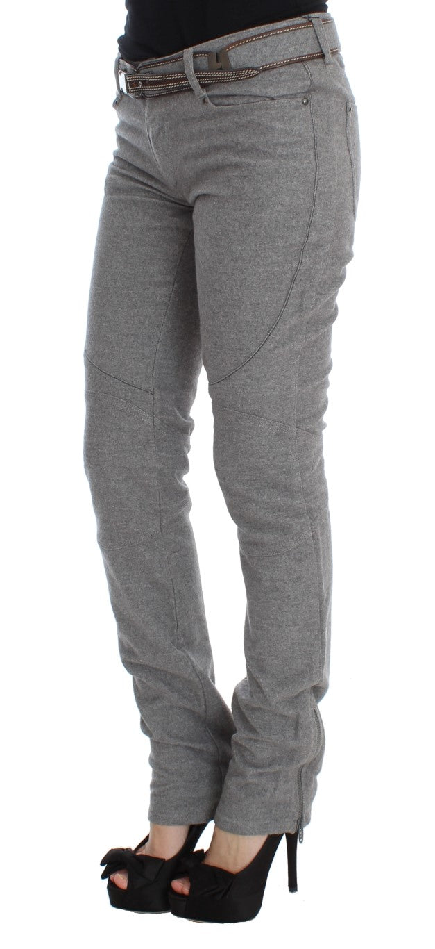 Ermanno Scervino Grey Cotton Slim Fit Ежедневни панталони Bootcut