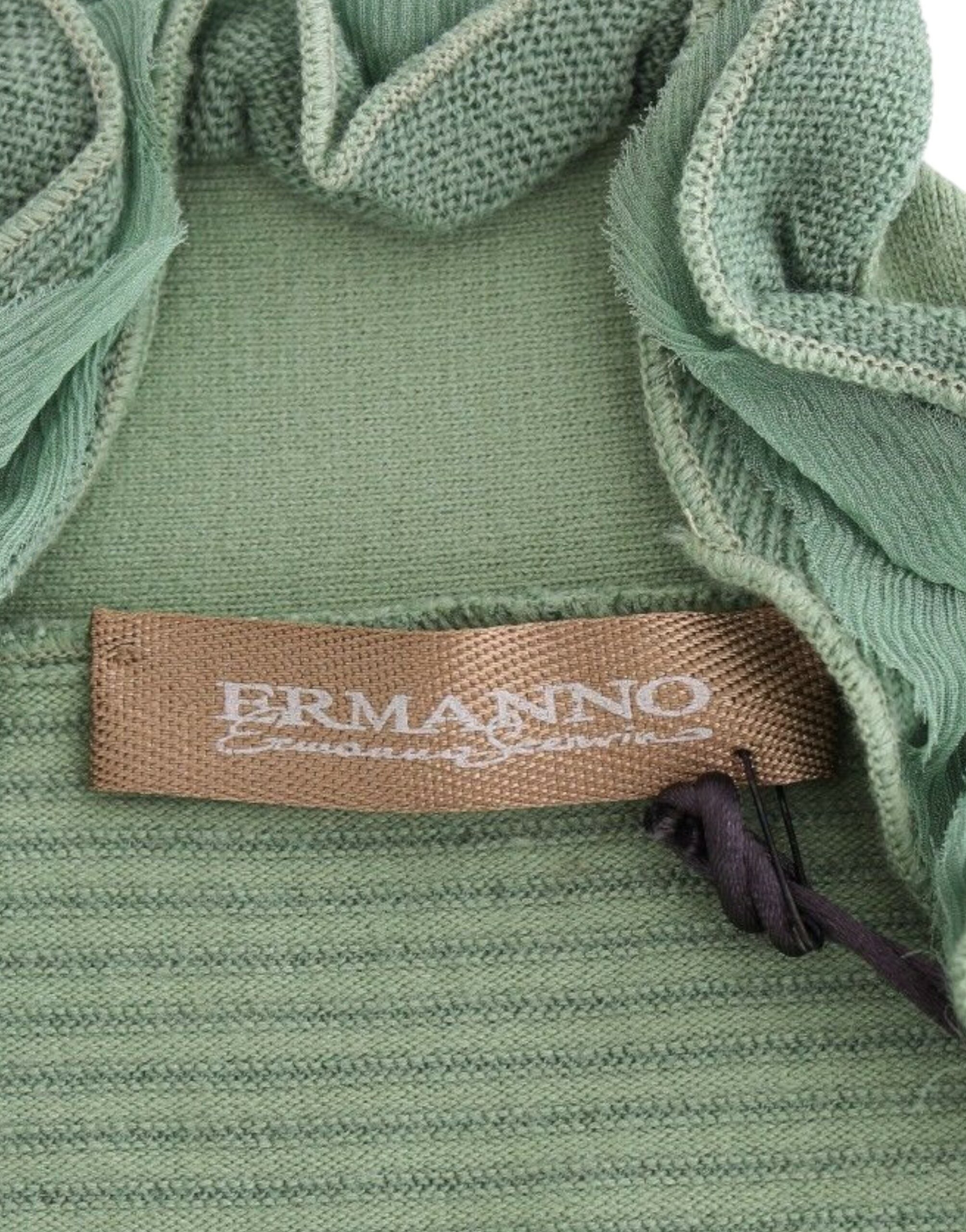 Пуловер с дълъг ръкав на райета от зелена вълнена смес Ermanno Scervino
