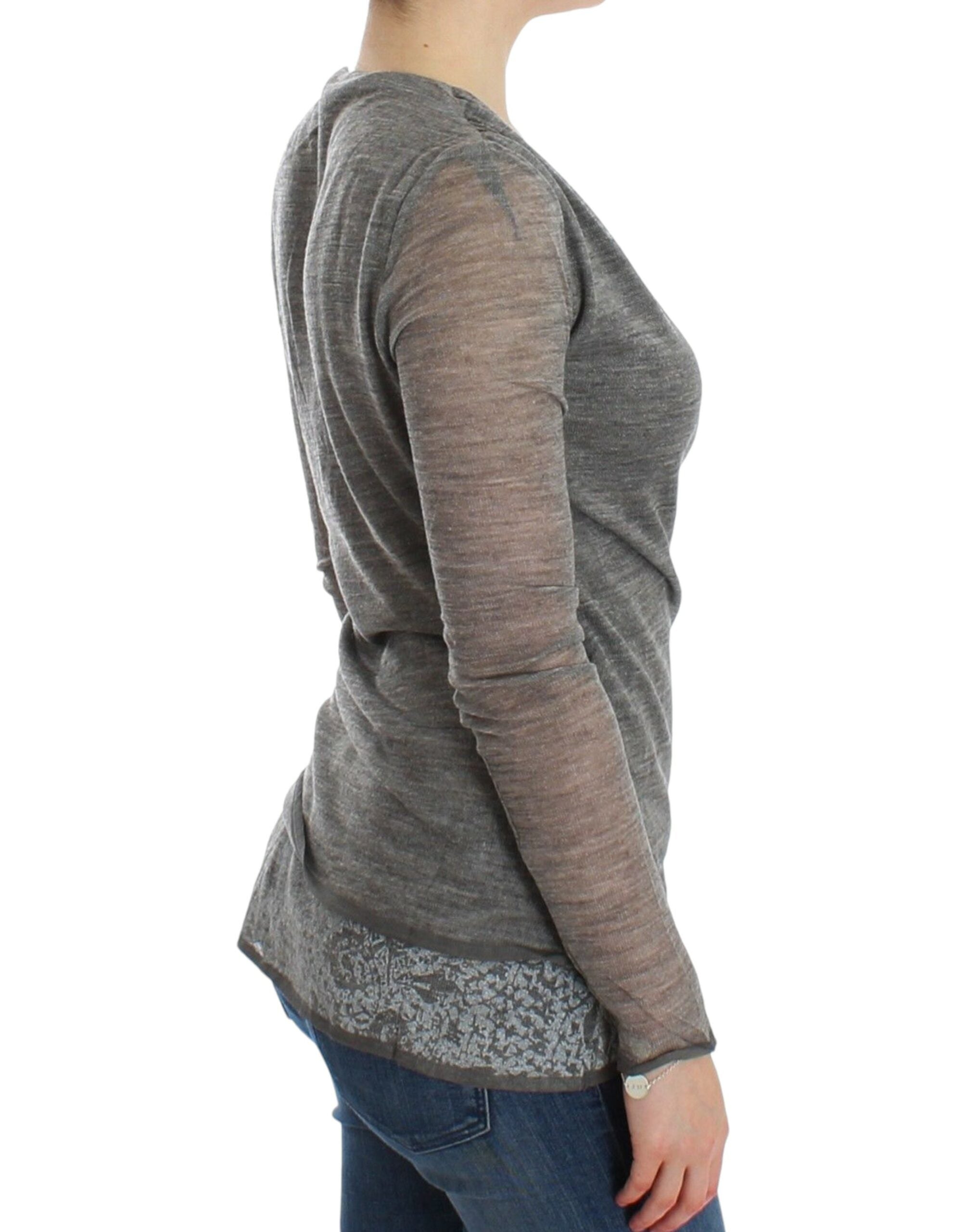 Еластичен пуловер с дълъг ръкав от сив вълнен микс Ermanno Scervino