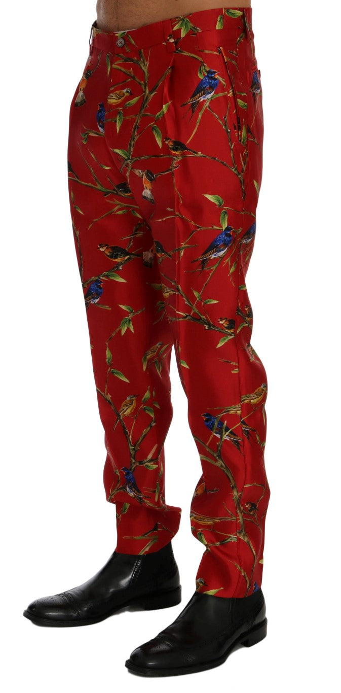Dolce &amp; Gabbana Червени копринени панталони с принт на птици