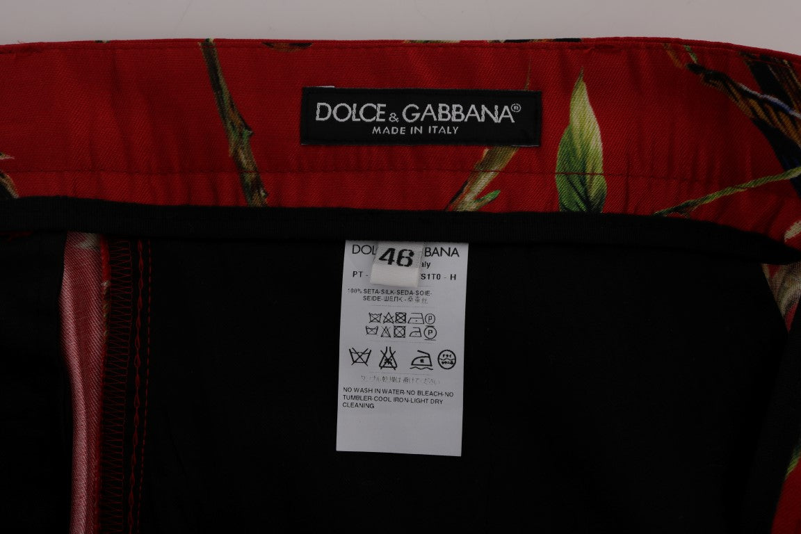 Dolce &amp; Gabbana Червени копринени панталони с принт на птици