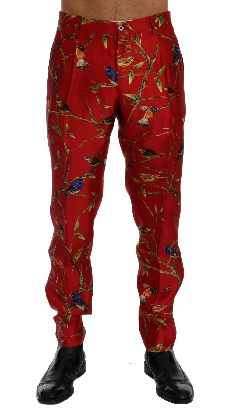 Dolce &amp; Gabbana Червени копринени панталони с принт на птици