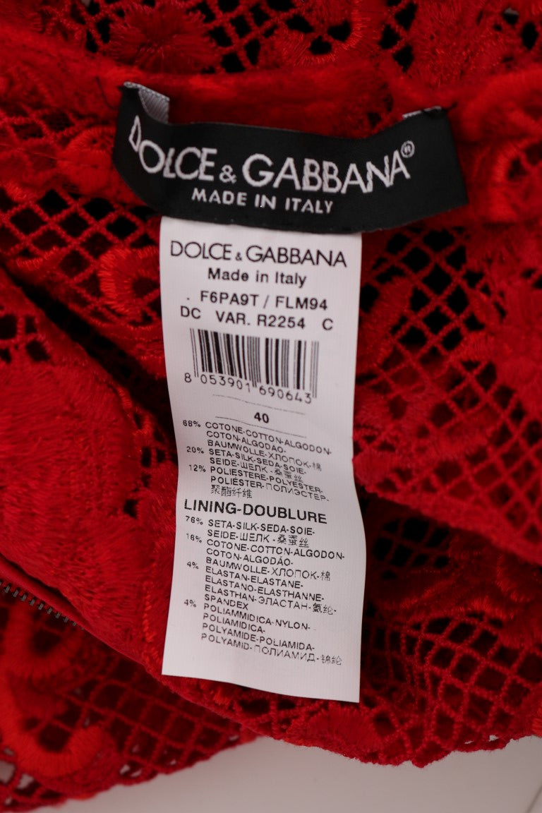 Dolce &amp; Gabbana Червена дълга рокля с обвивка с флорални рикамо