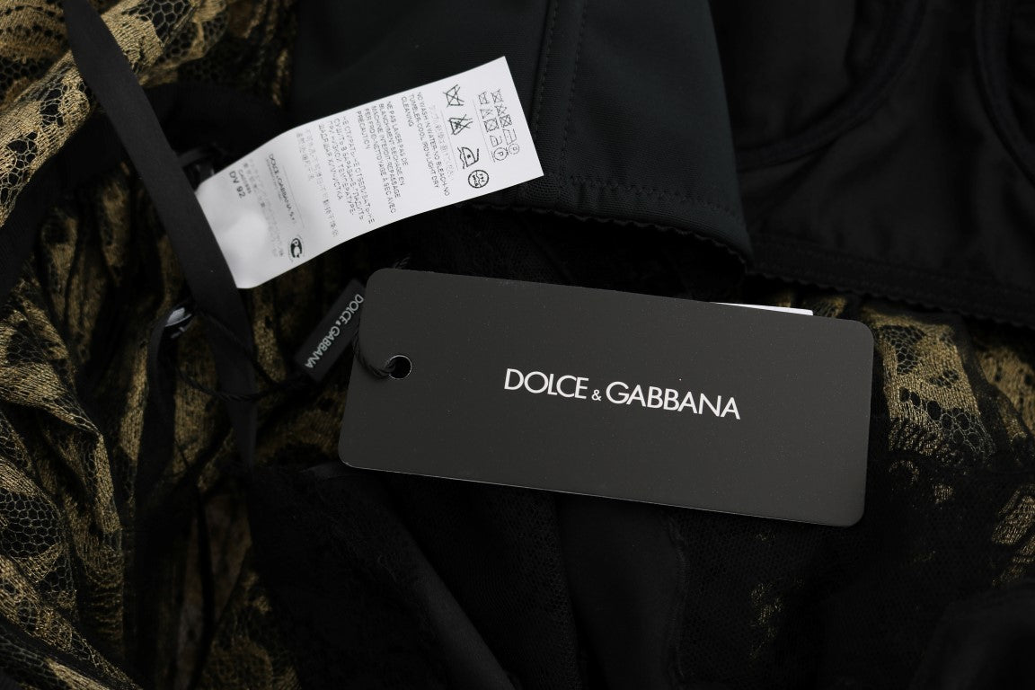 Dolce &amp; Gabbana Черна и жълта кристална дантелена рокля