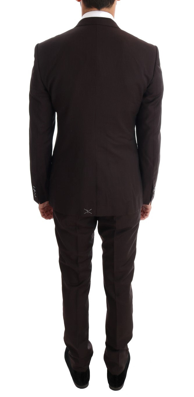 Dolce & Gabbana Elegant Brown Striped Three-Piece Wool Suit