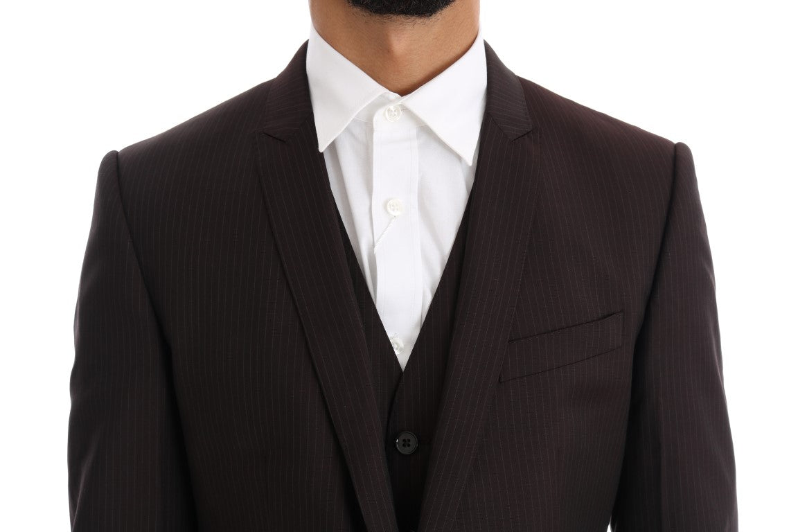 Dolce & Gabbana Elegant Brown Striped Three-Piece Wool Suit