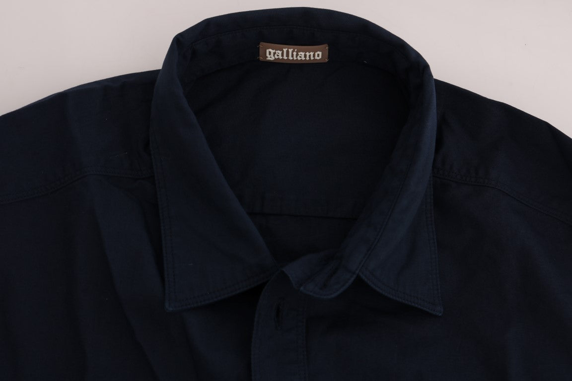 Ежедневна синя памучна риза с дълъг ръкав John Galliano