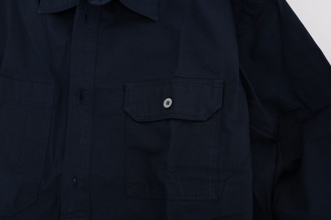 Ежедневна синя памучна риза с дълъг ръкав John Galliano