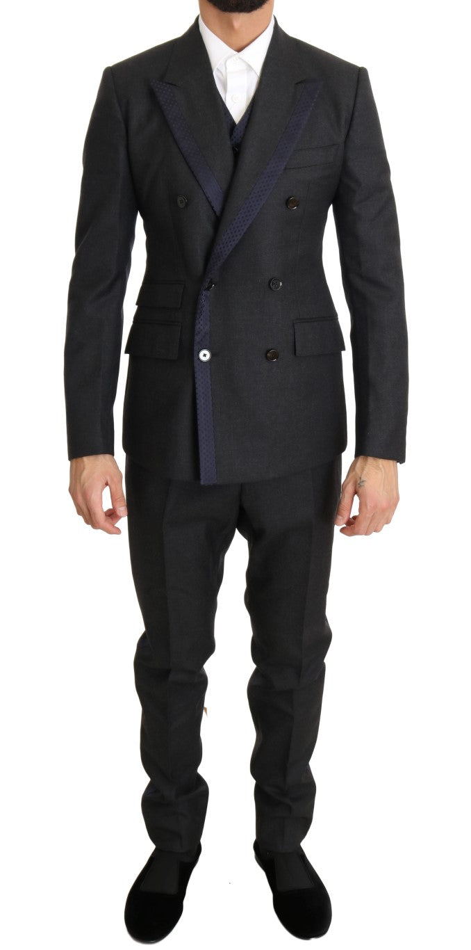 Dolce & Gabbana Elegant Gray Polka Dot 3-Piece Suit