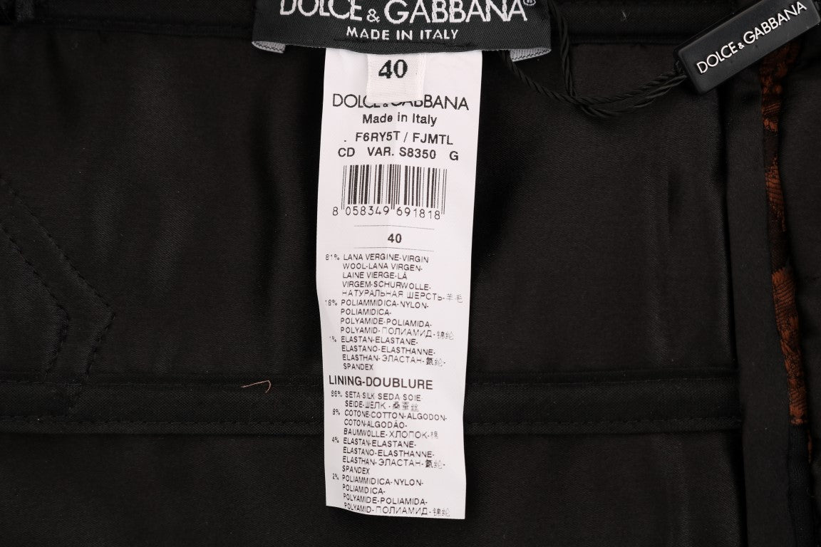 Dolce &amp; Gabbana Черно-кафява рокля с флорален брокат с А-силует