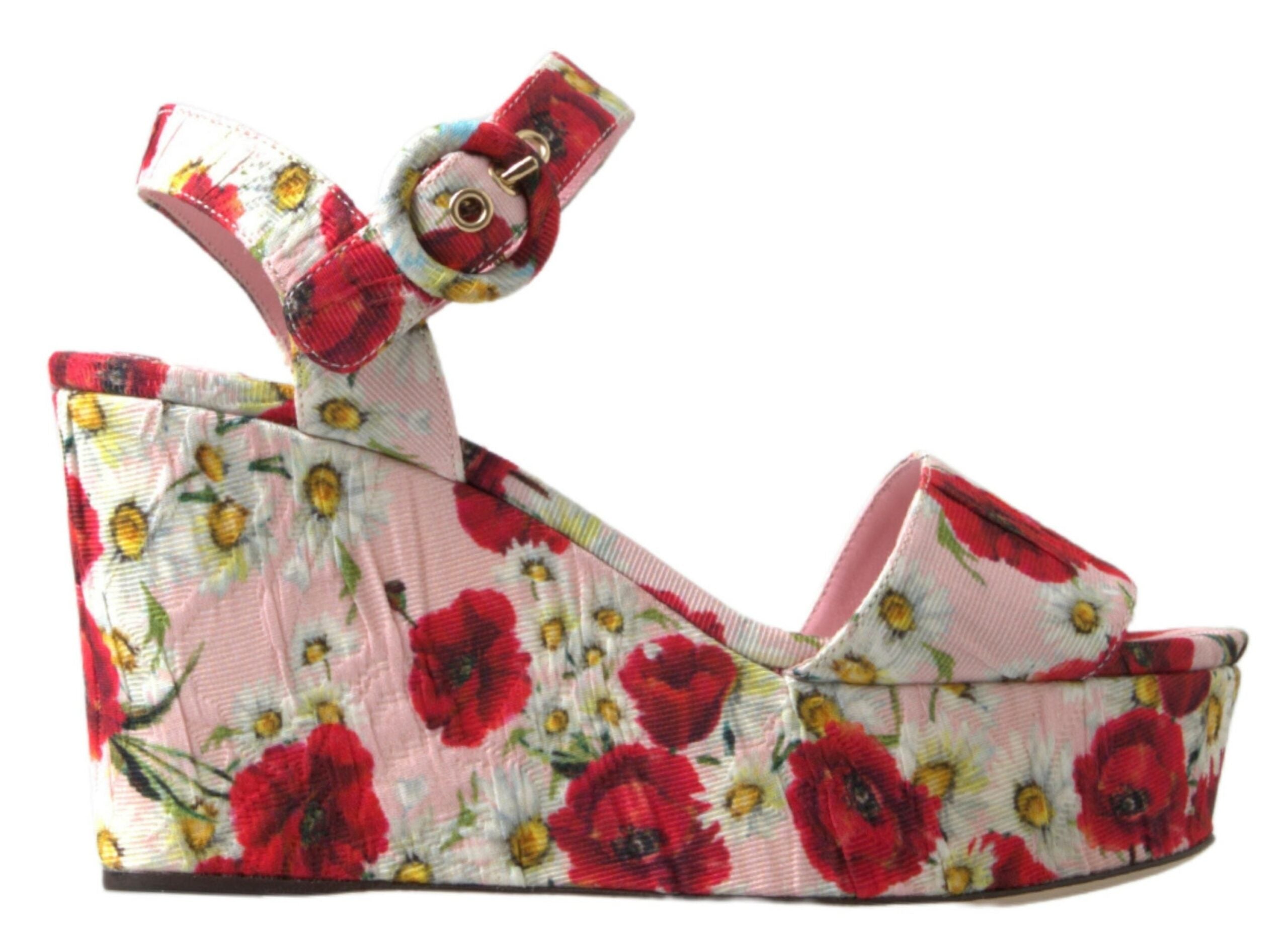 Многоцветни сандали с флорални щампи Dolce &amp; Gabbana на клинове с флорални каишки на глезена
