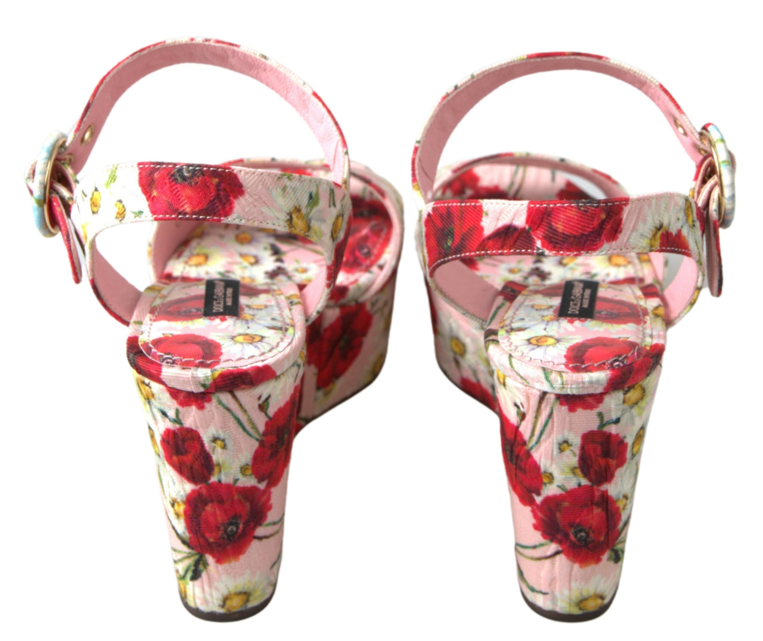 Многоцветни сандали с флорални щампи Dolce &amp; Gabbana на клинове с флорални каишки на глезена