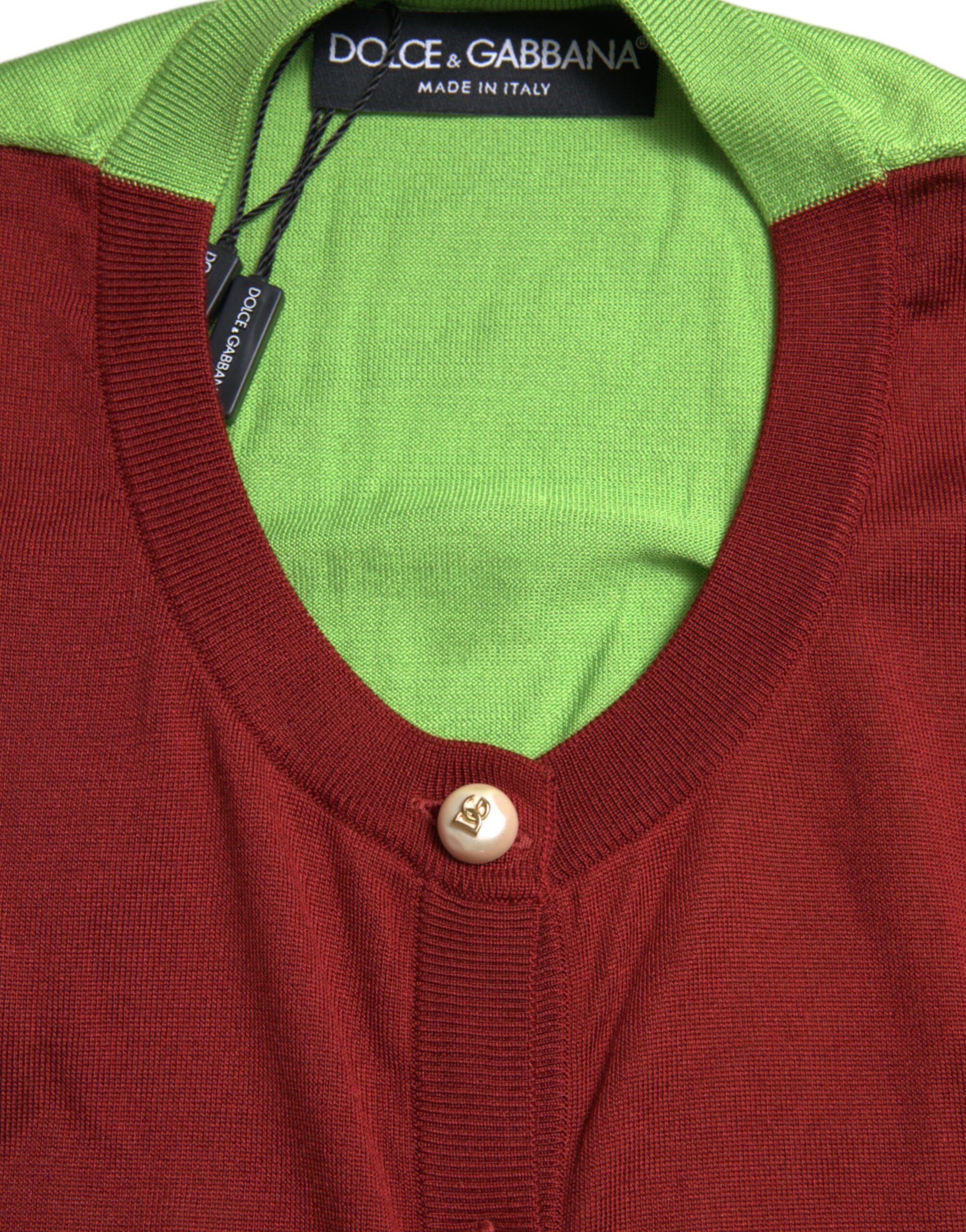 Dolce & Gabbana Silk Button Front Cardigan in Maroon Mix