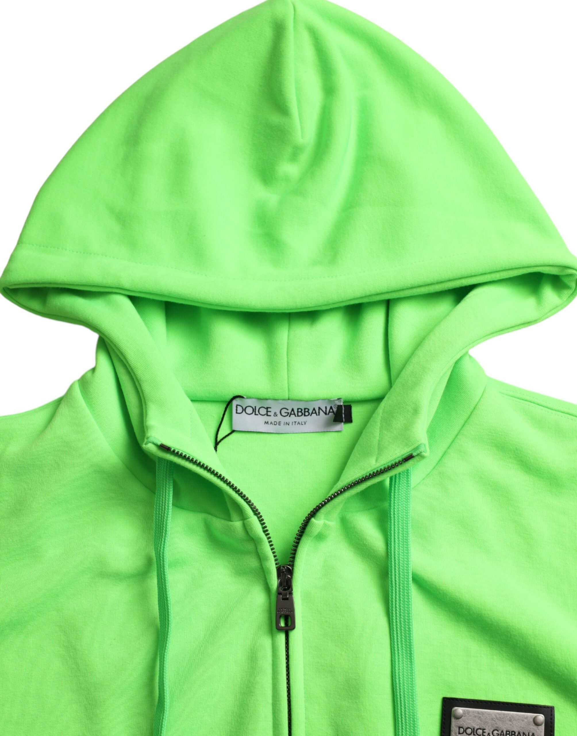 Dolce & Gabbana Neon Green Hooded Full Zip Top Sweater