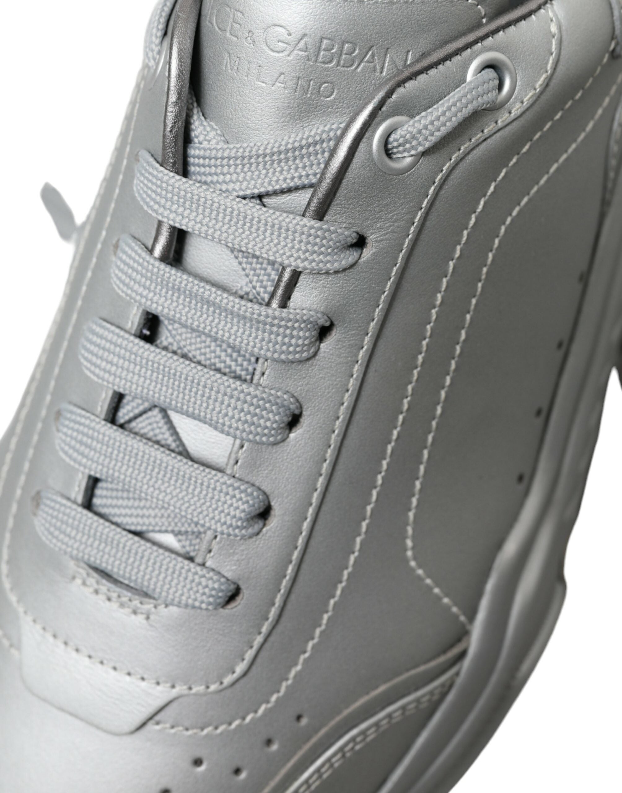 Dolce & Gabbana Elegant Silver Calfskin Leather Sneakers