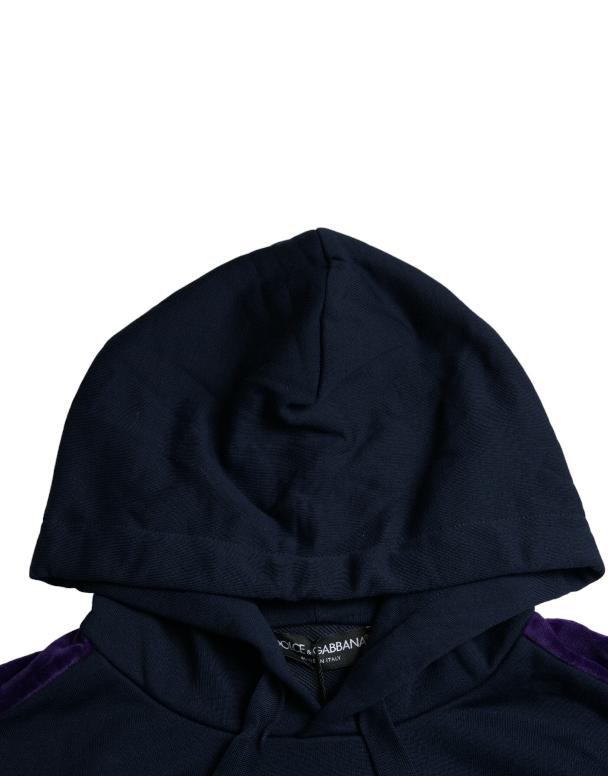 Dolce & Gabbana Dark Blue Cotton Crown Hooded Sweatshirt Sweater