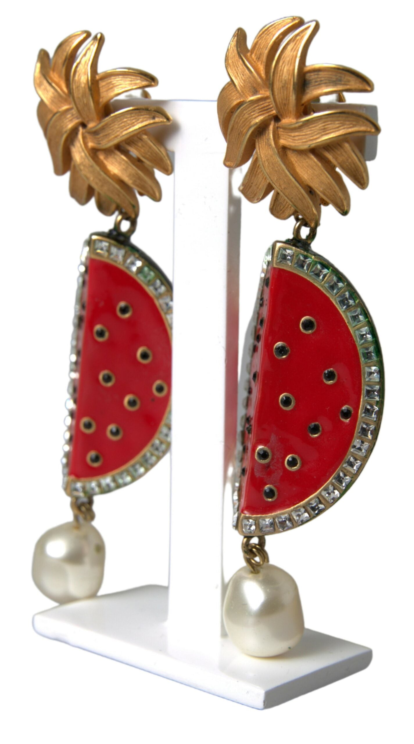 Висящи обеци Dolce &amp; Gabbana с червена диня и златни месингови кристали
