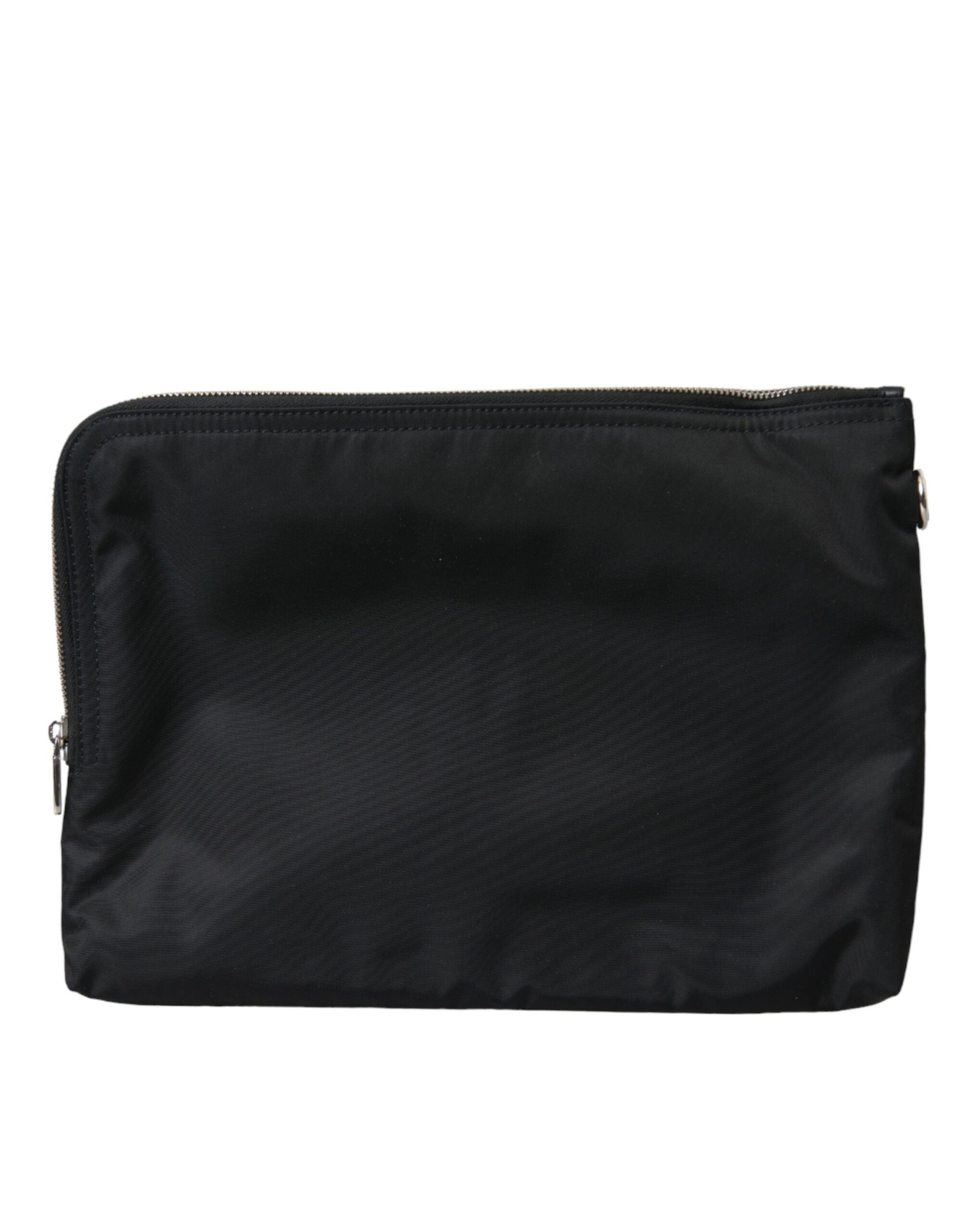 Dolce & Gabbana Elegant Black Nylon Clutch with Crown Print