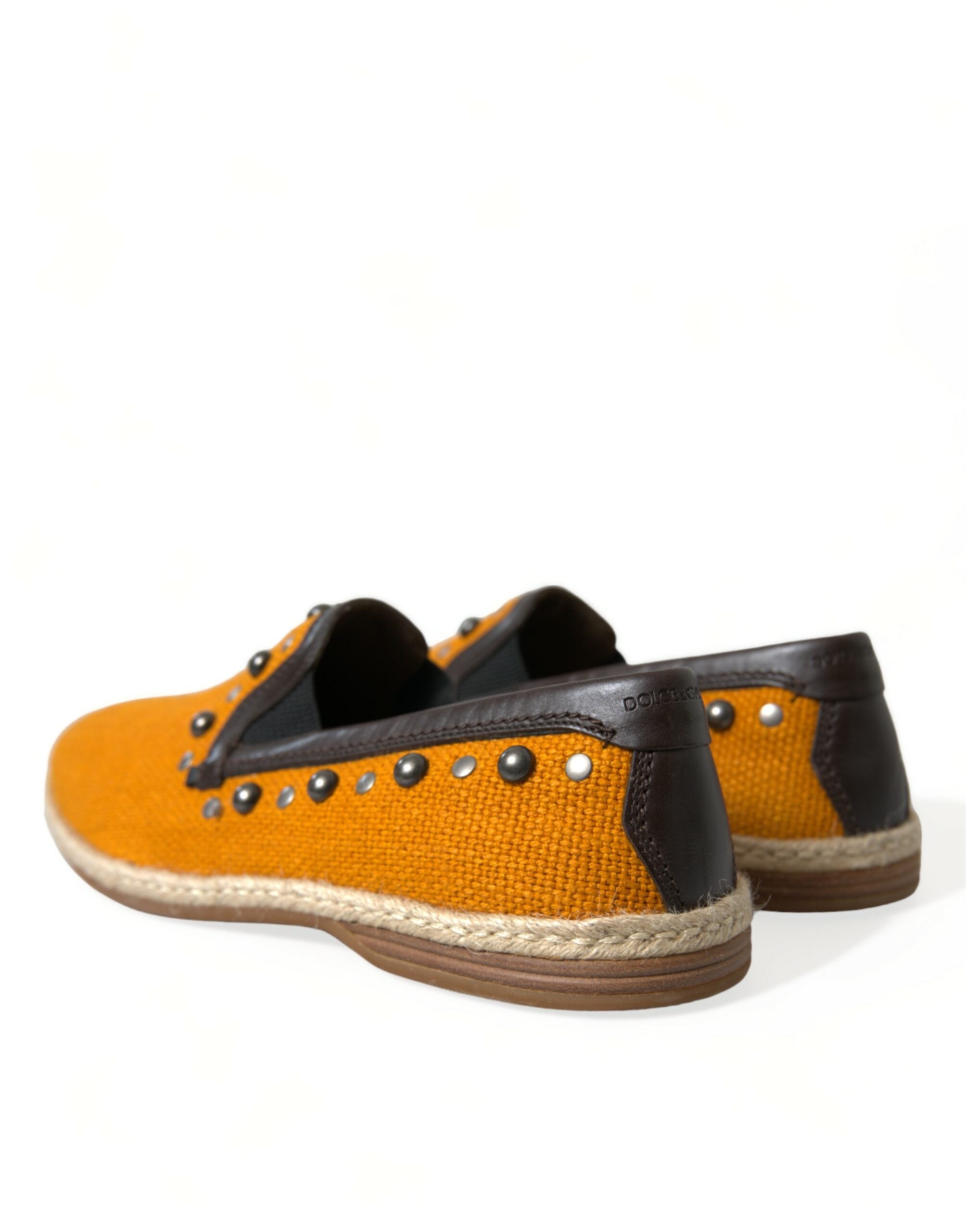 Dolce & Gabbana Exclusive Orange Canvas Loafers with Studs