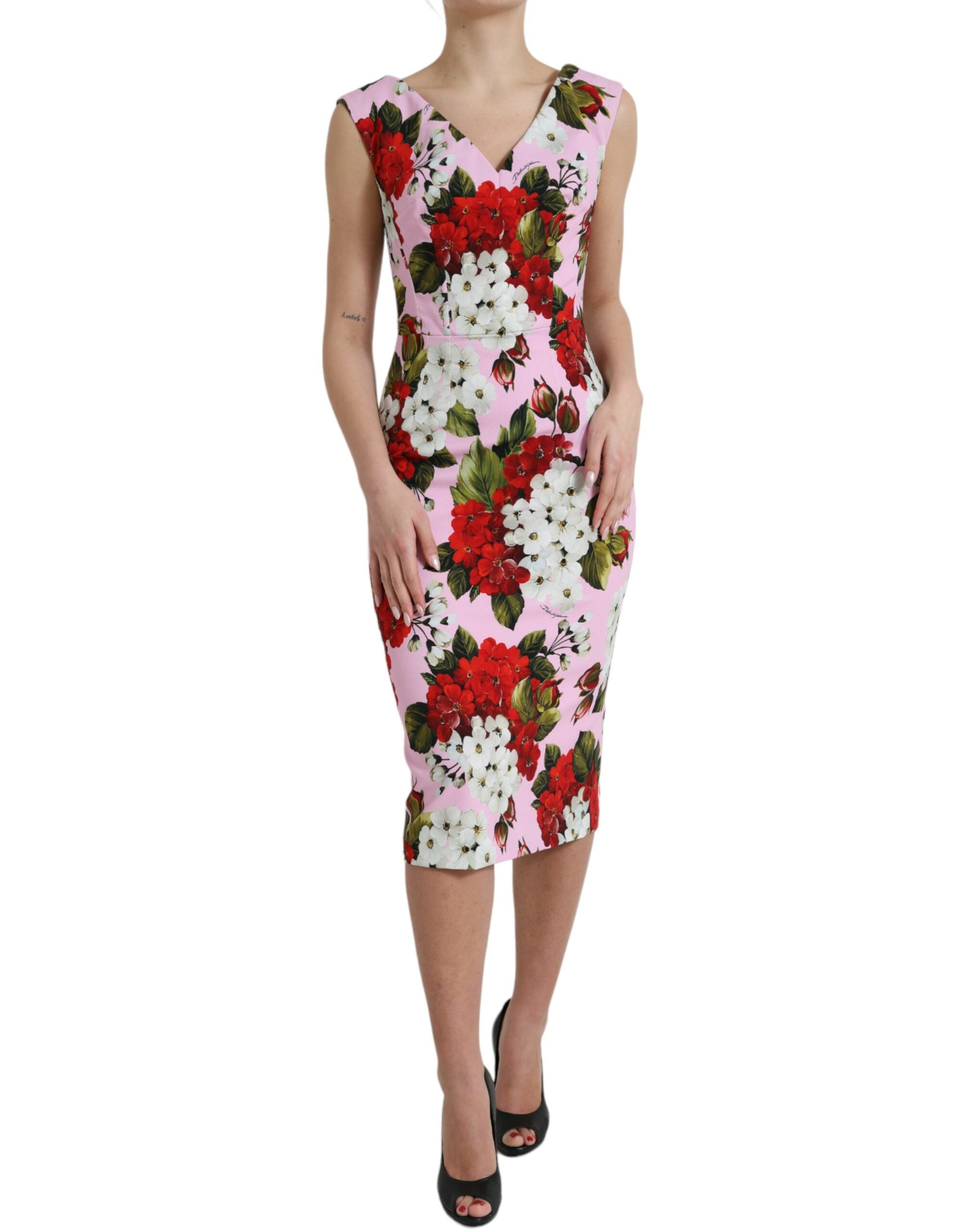 Dolce & Gabbana Elegant Floral Sheath Midi Dress in Pink