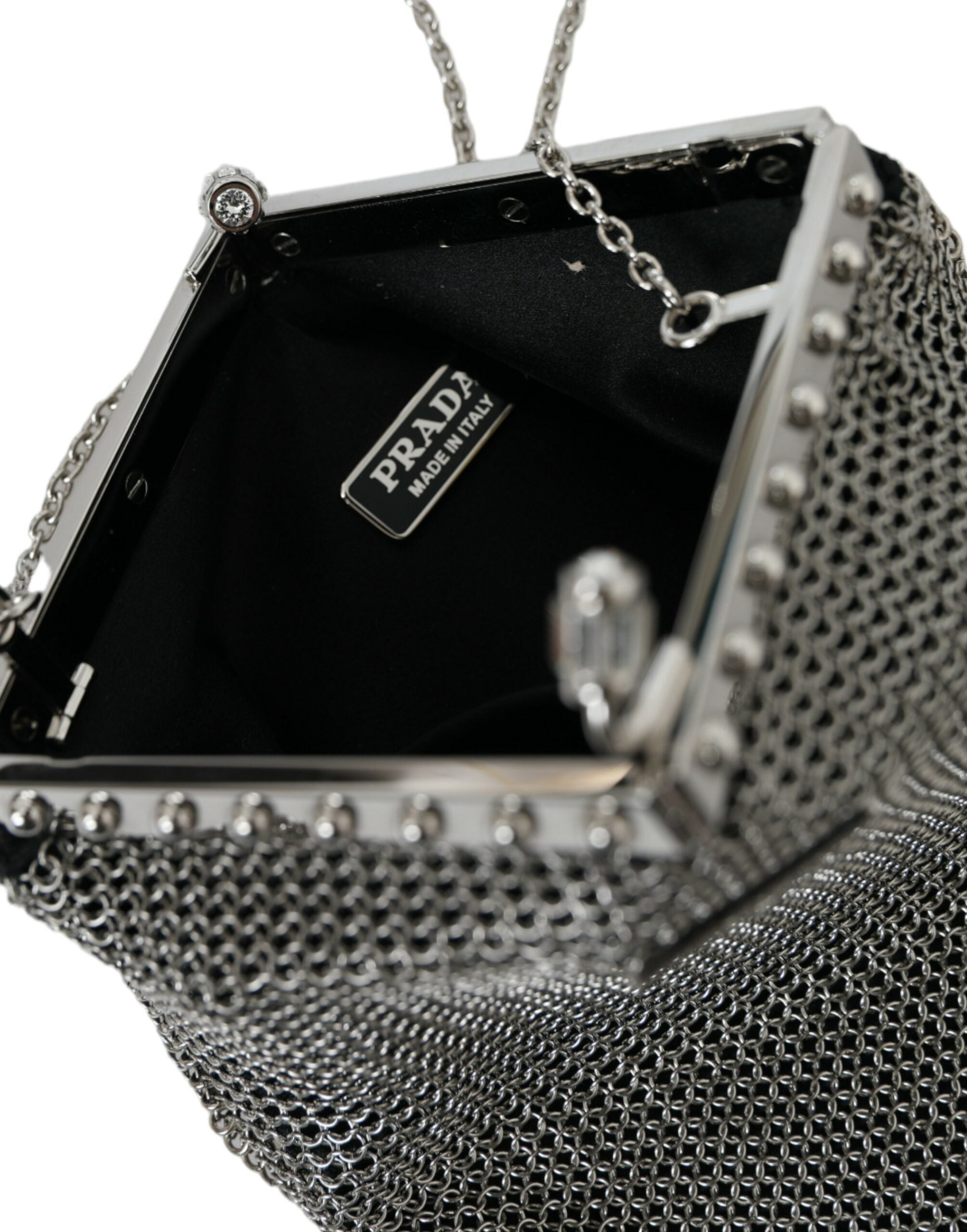 Prada Elegant Silver Mesh Shoulder Evening Bag